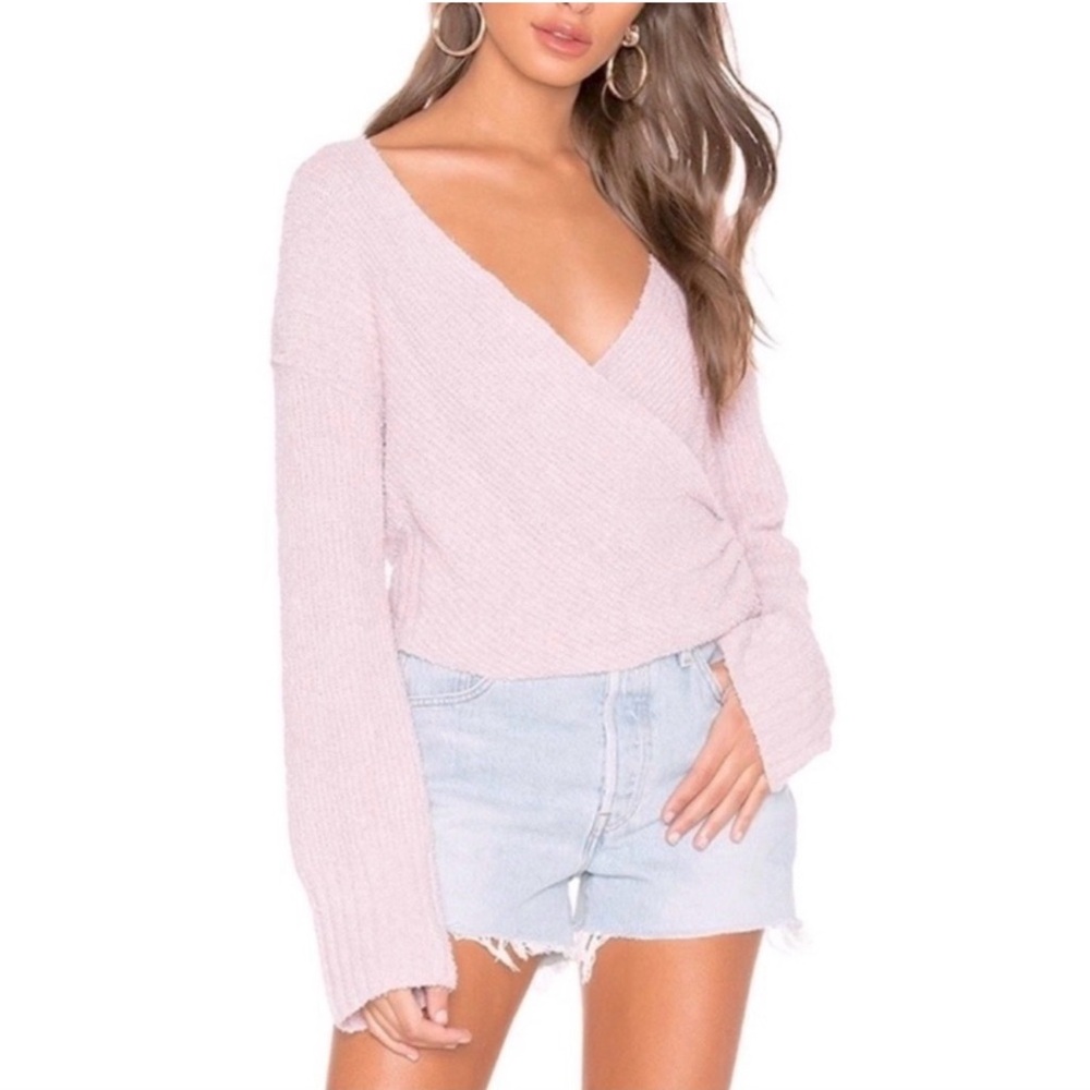 Free People Light Pink V-Neck Sweater